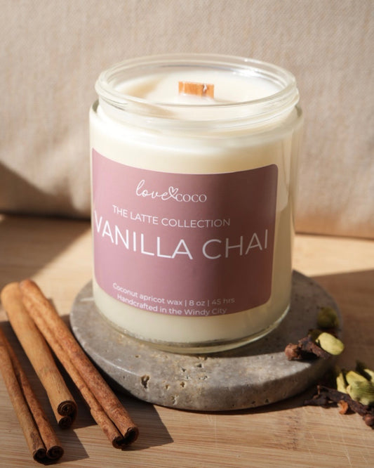 Vanilla Chai Candle | 8 oz Handcrafted Coconut Wax Candle with Wooden Wick