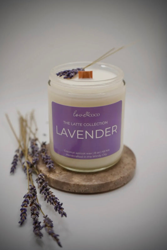 Lavender Latte Candle | 8 oz Handcrafted Coconut Wax Candle with Wooden Wick